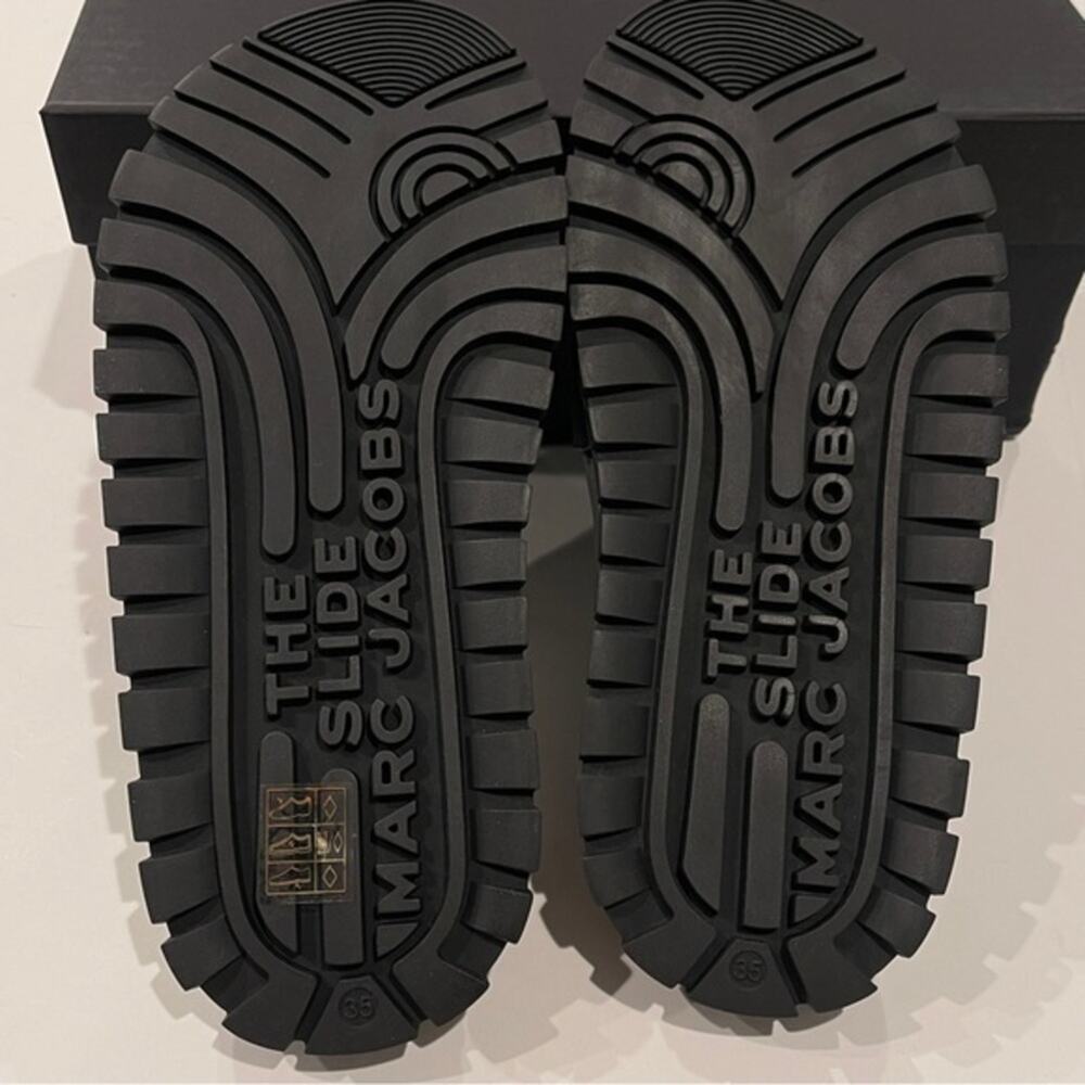 Marc Jacobs The Slide Sandals Navy Blue Logo Women Size US 5 EU 35 Comfy NEW‎ - Picture 15 of 16